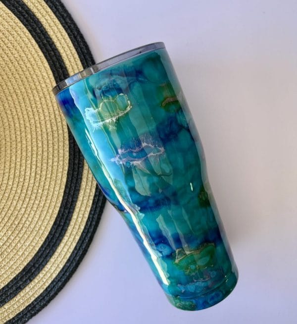 Mediterranean Sea Insulated Resin Tumbler 30 oz with blue and green shades