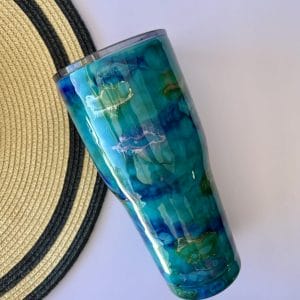 Mediterranean Sea Insulated Resin Tumbler 30 oz with blue and green shades