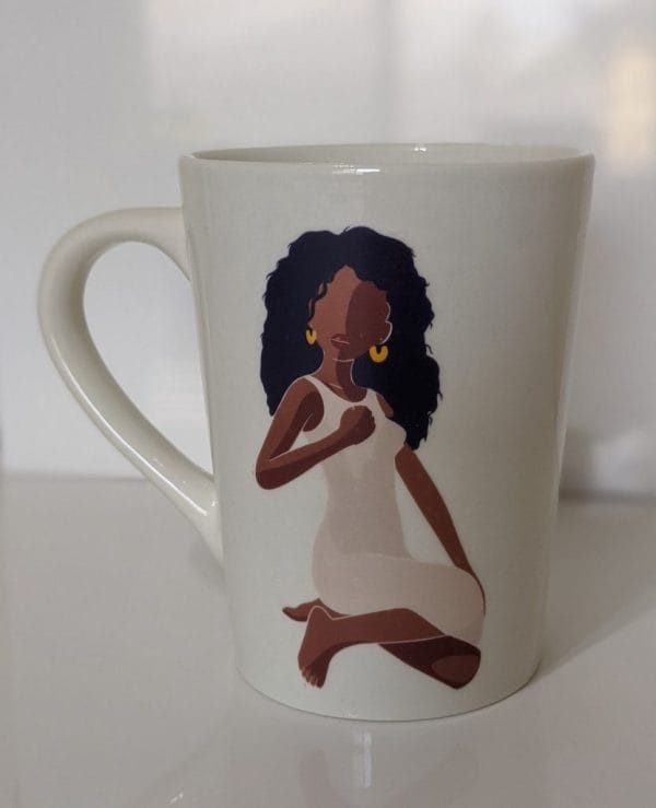 Empowered woman on the front of a coffee mug