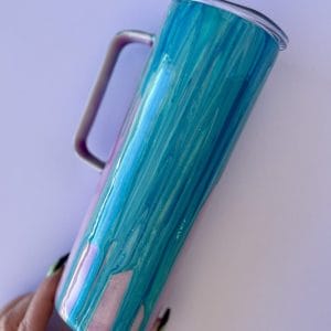 Blue and purple 30oz skinny tumbler with handle