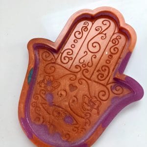 Hamsa Hand tray in orange and pink