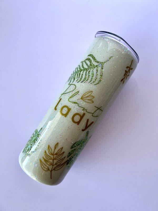 Plant lady tumbler with glitter