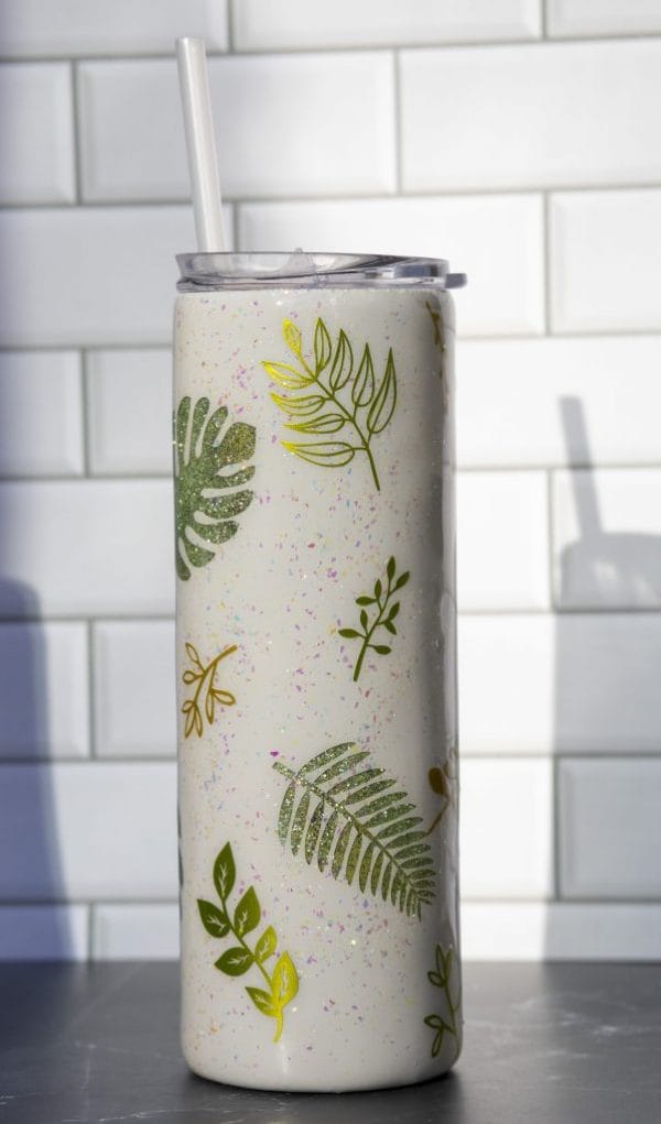 Plant Lady Stainless Steel Tumbler in white, gold and green