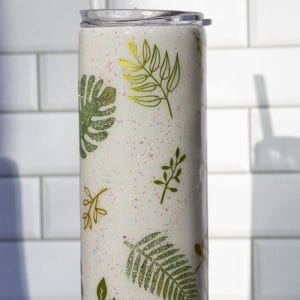 Plant Lady Stainless Steel Tumbler in white, gold and green