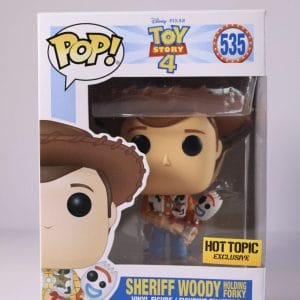 sheriff woody holding forky funko pop!